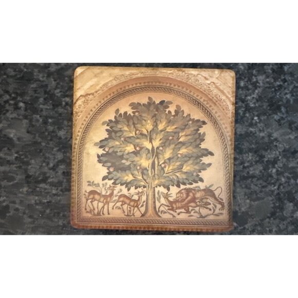 Handcrafted Wooden Coaster With Jericho Mosaic Design From Ancient Synagogue - Picture 2 of 6